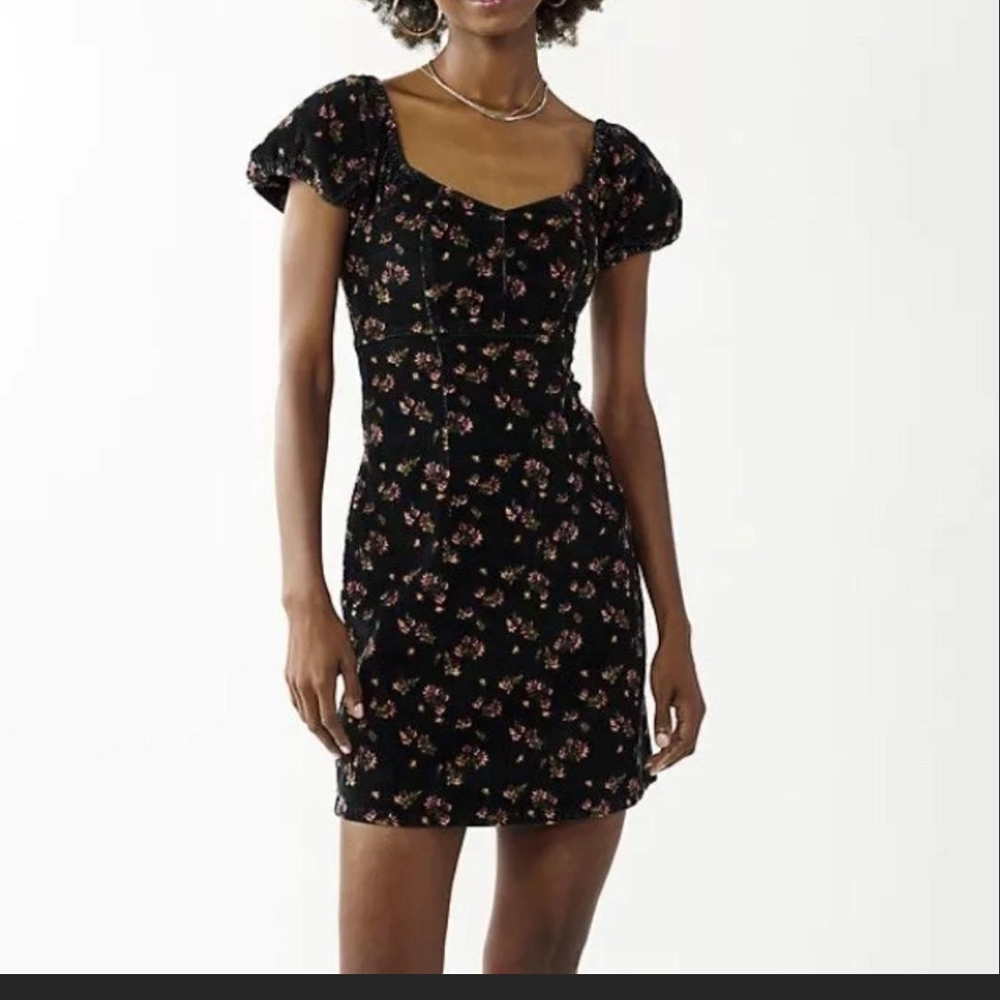 Floral Black Corduroy Dress